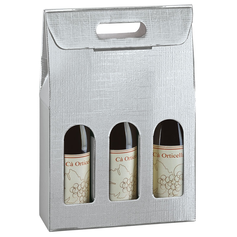 Gaveæske til flasker liniepræget sølv til 1 og 3 flasker - 3