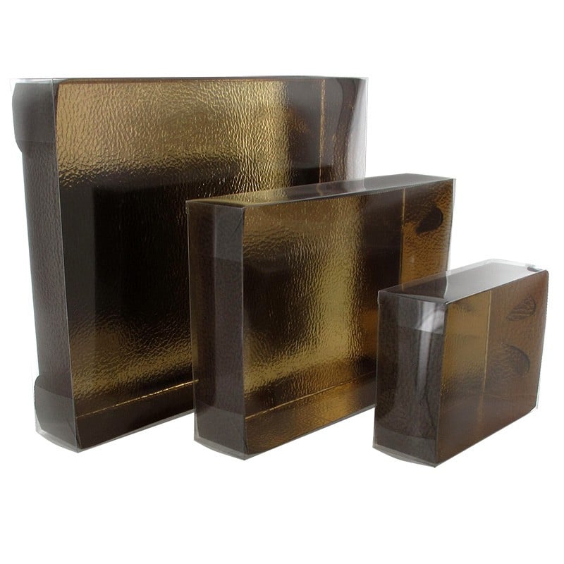 Brun gaveæske med låg, guldfarvet på indersiden - 1