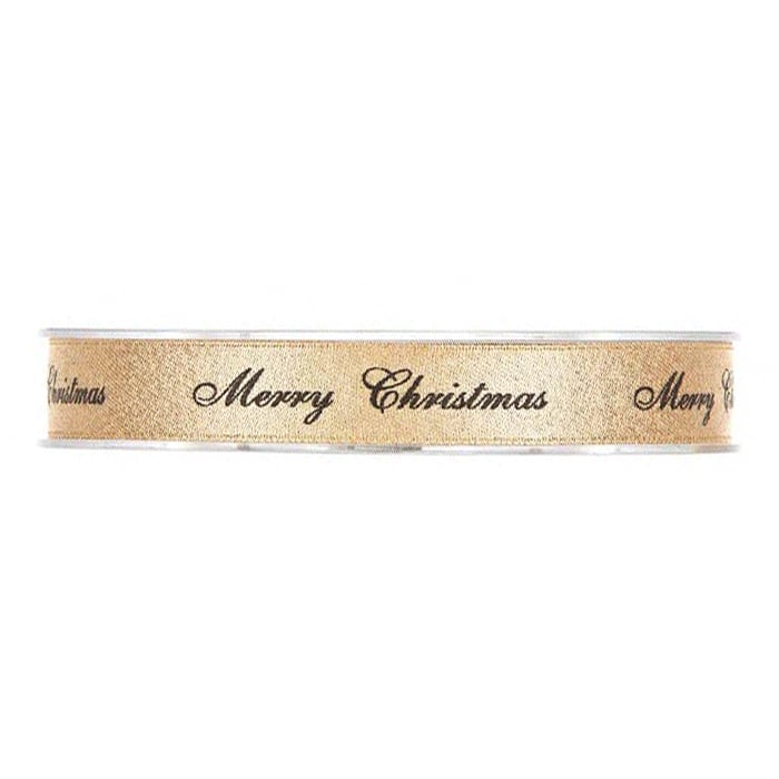Gavebånd satin Merry Christmas guld