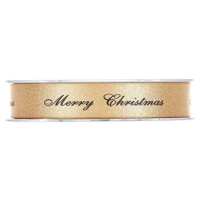 Gavebånd satin Merry Christmas guld - 2