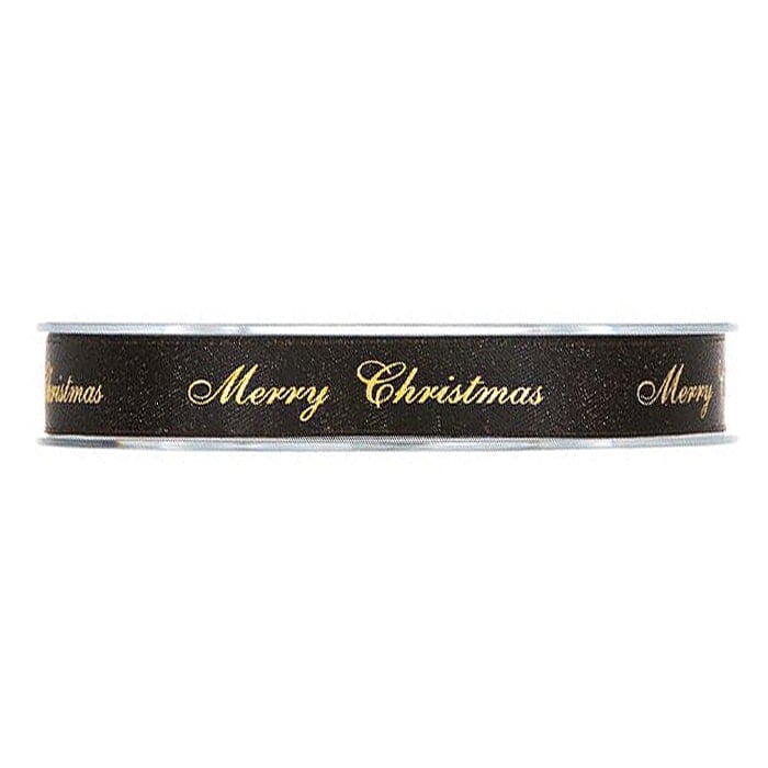 Gavebånd satin Merry Christmas sort