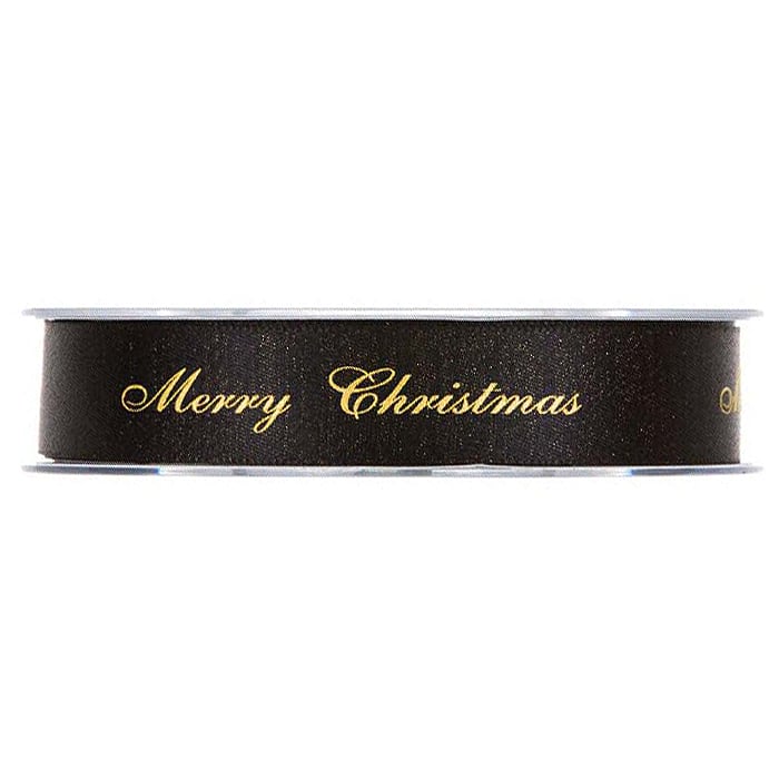Gavebånd satin Merry Christmas sort - 2