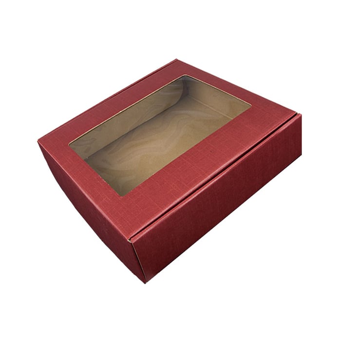 Flaskeæske med vindue liggende hørpræget bordeaux - 1