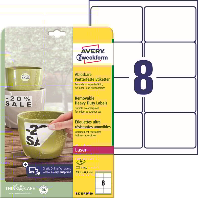 Avery etiketter holdbar og aftagelig. - 2