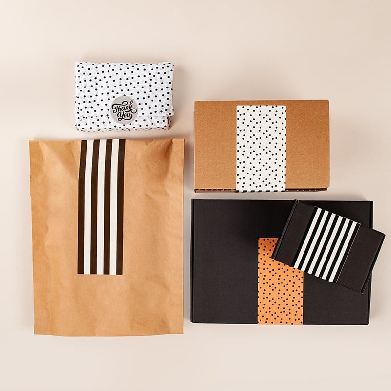 Lukkeetiket Striped / dots sort/creme - 3