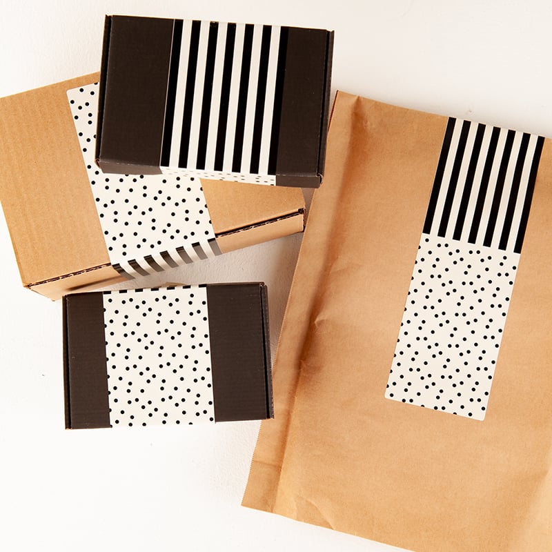 Lukkeetiket Striped / dots sort/creme - 1
