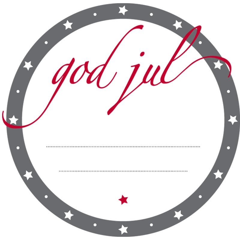 Etiket rund god jul rød/grå