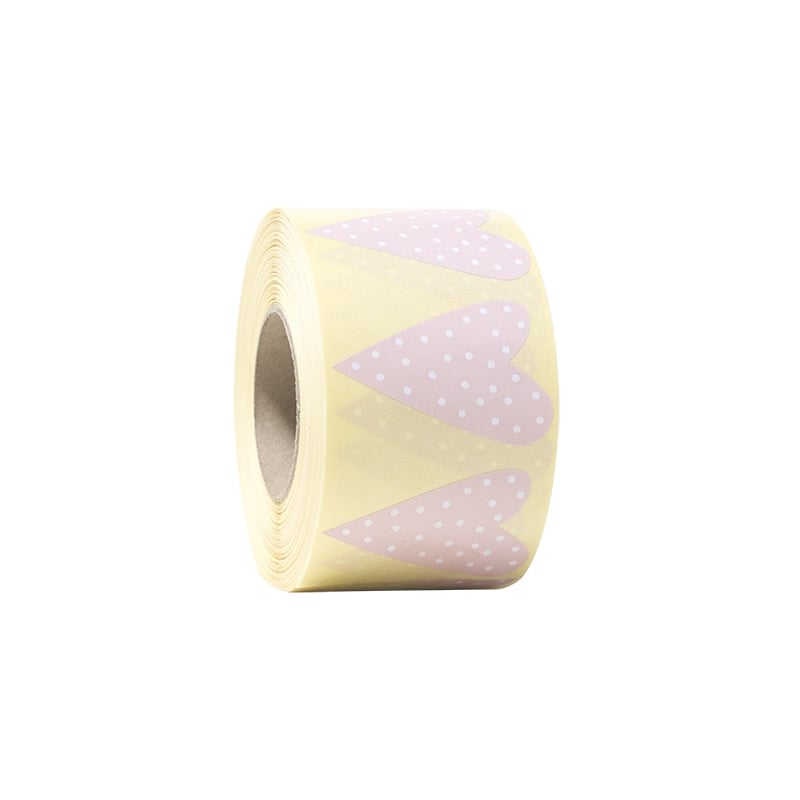 Gaveetiketter modern heart lyserød med hvide prikker - 1