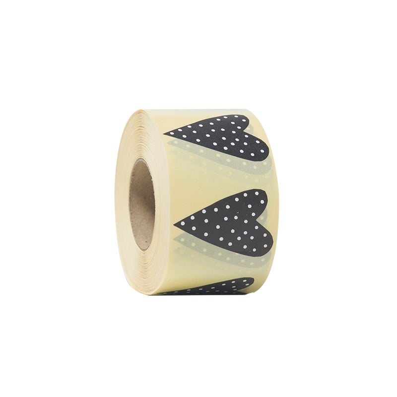 Gaveetiketter modern heart sort med hvide prikker - 1