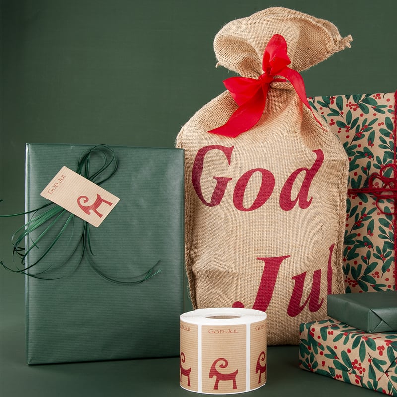Jutesæk God Jul med rødt bånd - 2