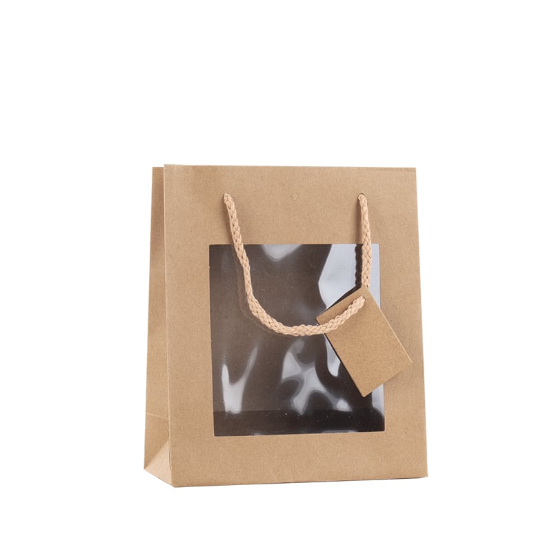 Gavepose papir i brun med vindue og håndtag - 4
