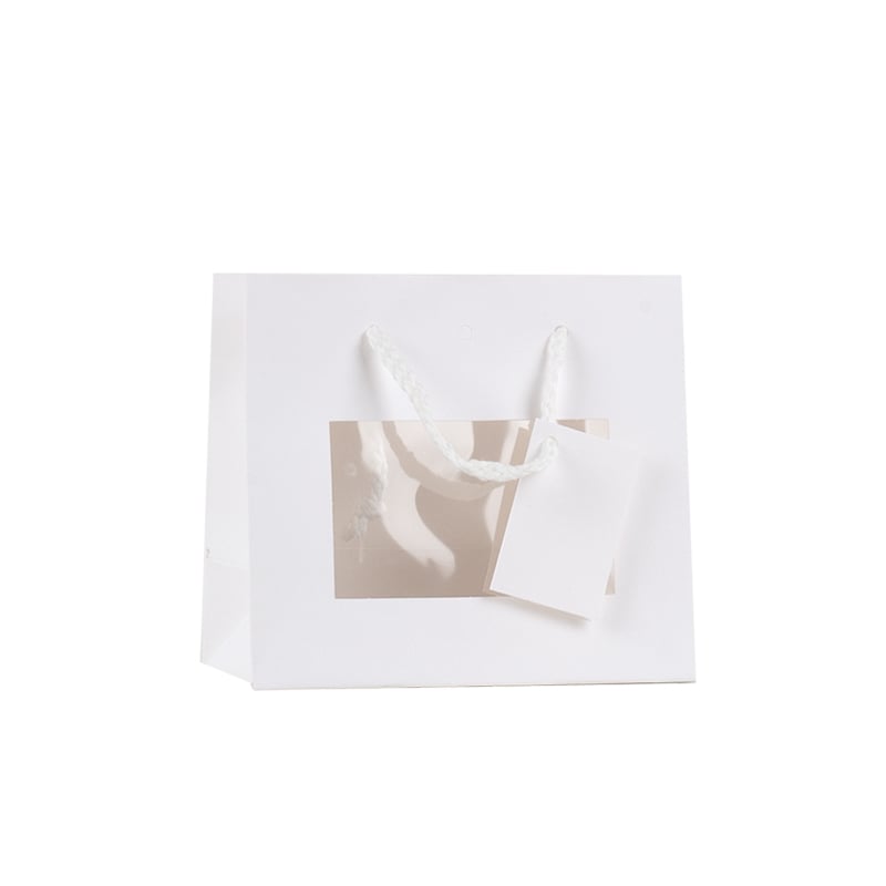 Luksus papirbærepose hvid  med vindue og håndtag - 2