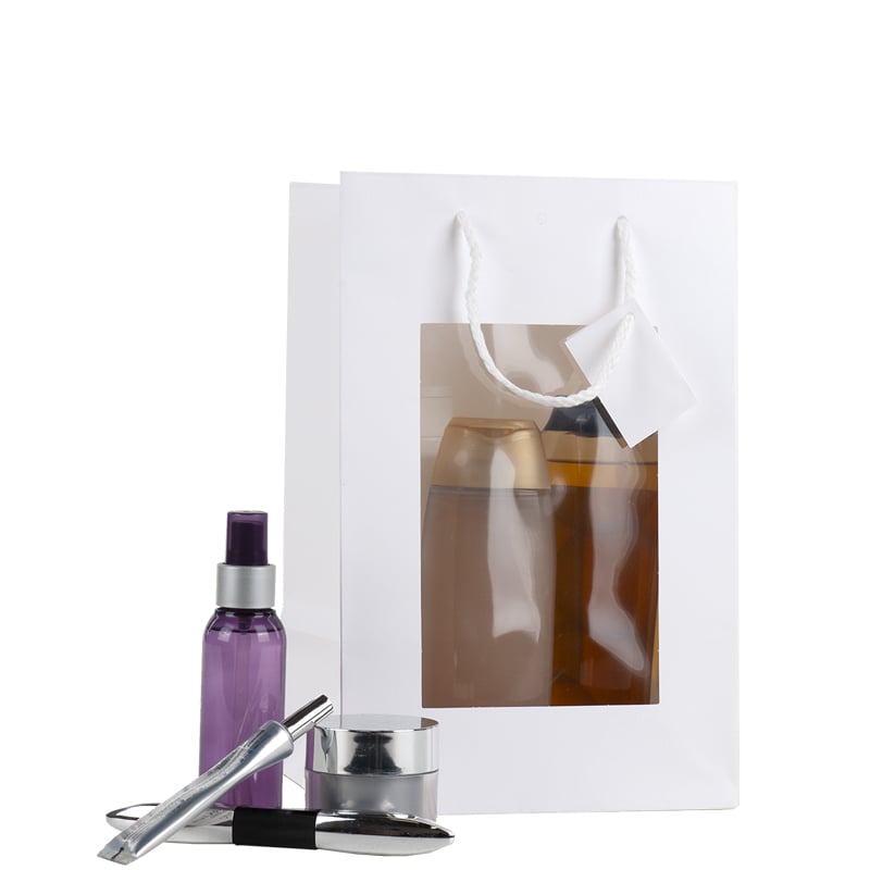 Luksus papirbærepose hvid  med vindue og håndtag - 5