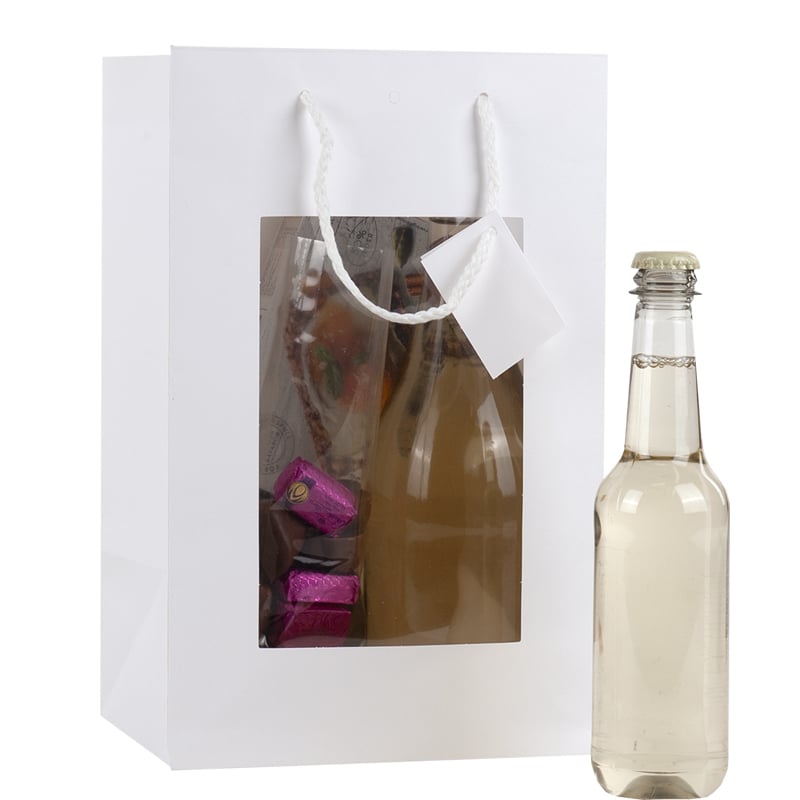 Luksus papirbærepose hvid  med vindue og håndtag - 7