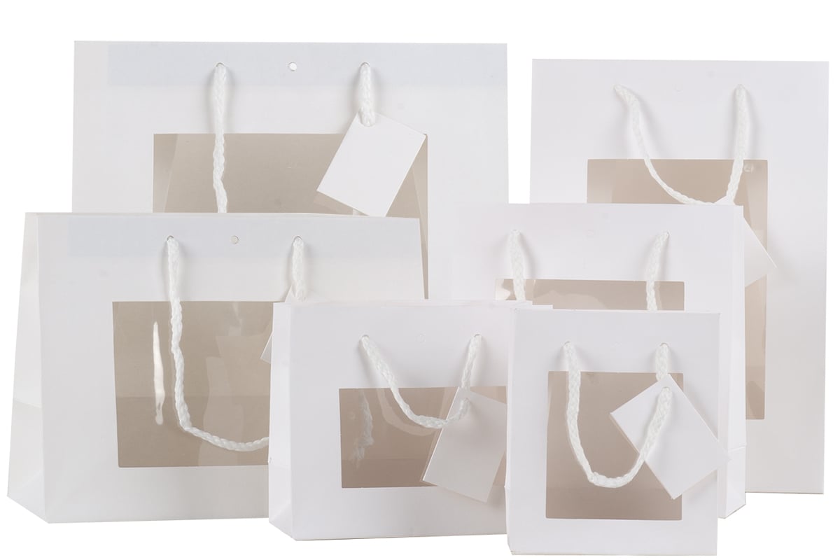 Luksus papirbærepose hvid med vindue og håndtag - 3