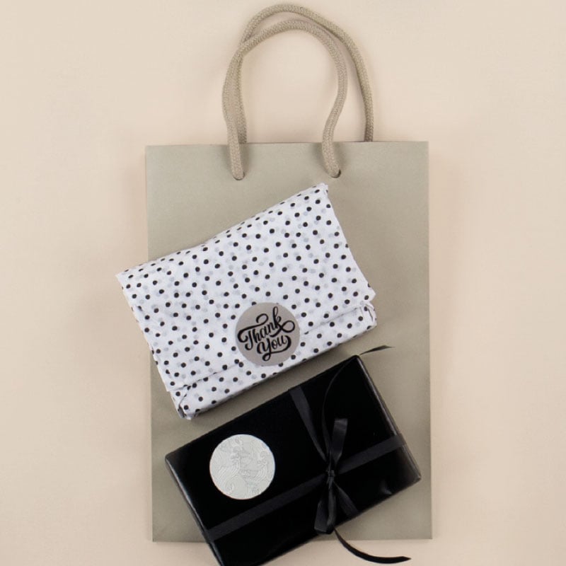 Etiket Venice black "Thank you/hello" Ø49 1000st - 3