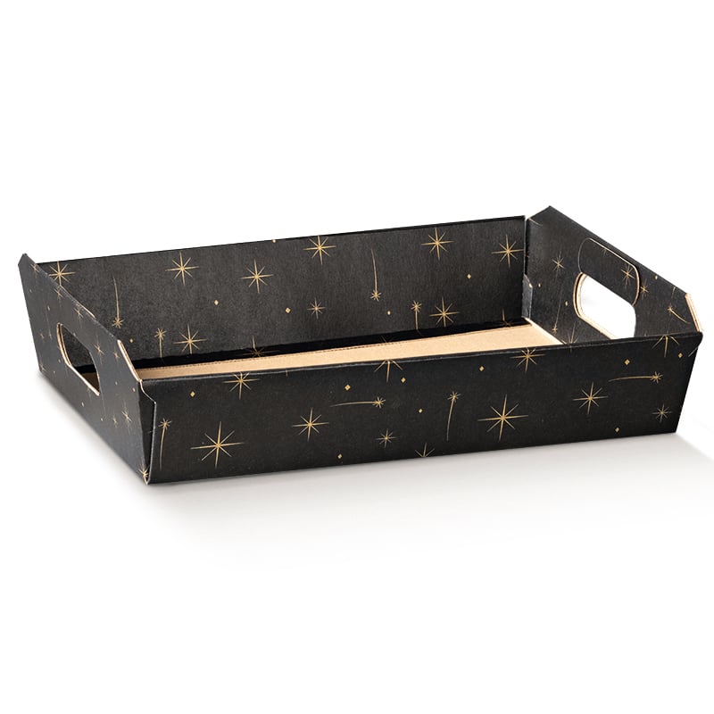 Kartonbakke Constellation sort med håndtag