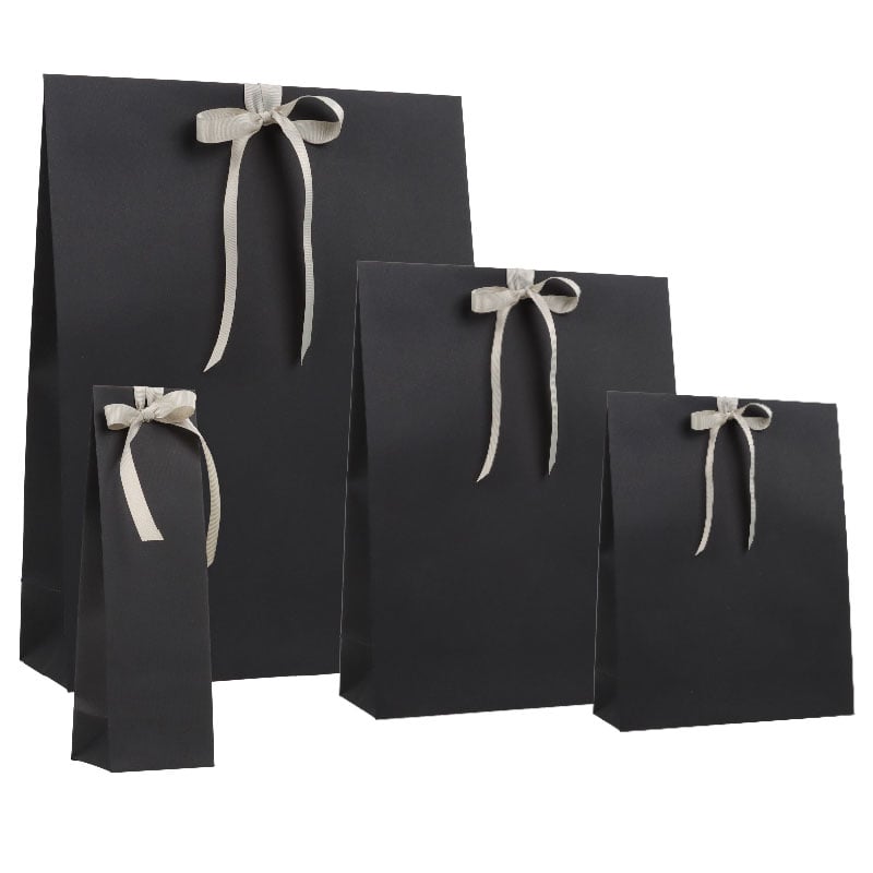 Gavepose med tape lukning mat rillet sort - 2