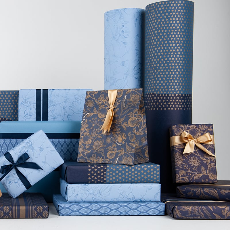 Gavepapir Golden Bird Blue - 5