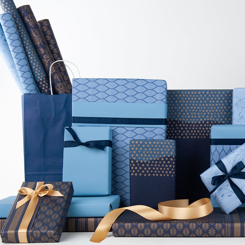 Gavepapir Leaf Blue/Gold - 4