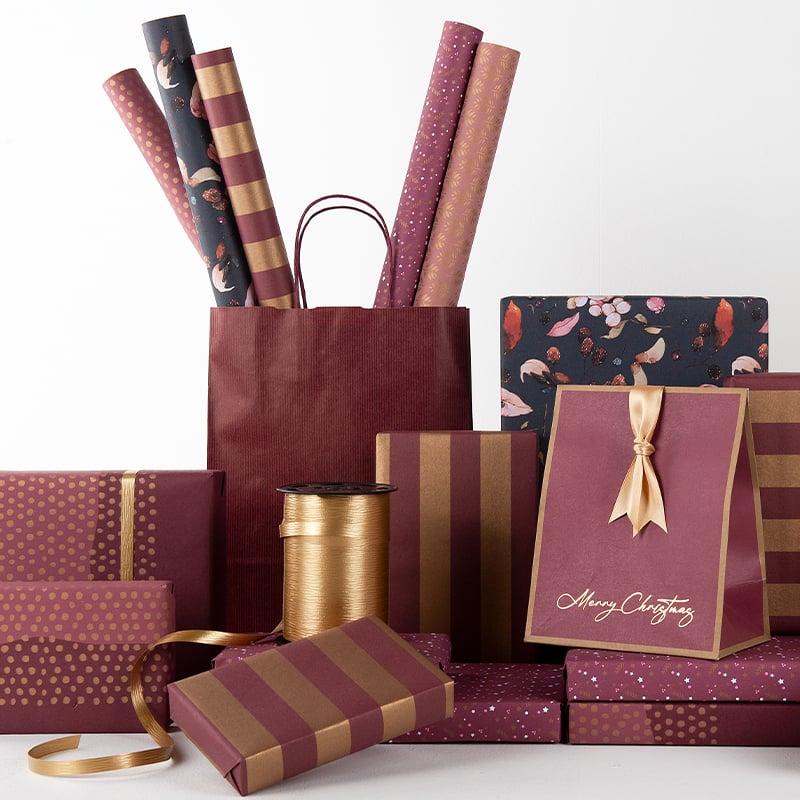 Gavepapir Half Dots Bordeaux/Gold - 5