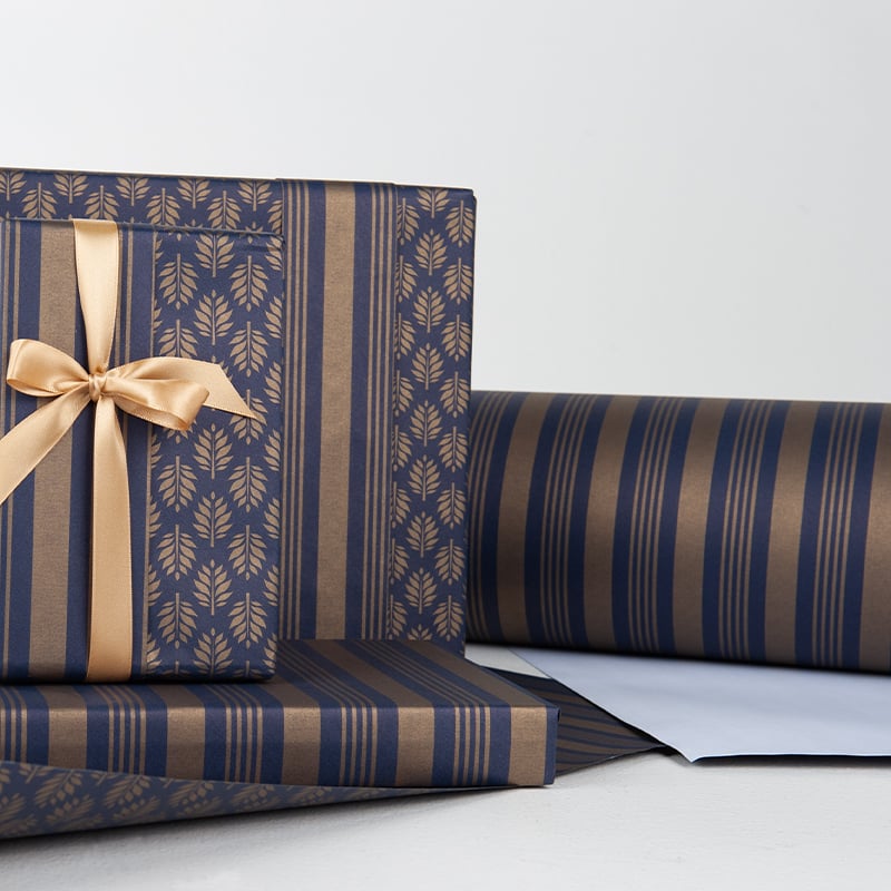 Gavepapir French Stripes Blue/Gold - 2