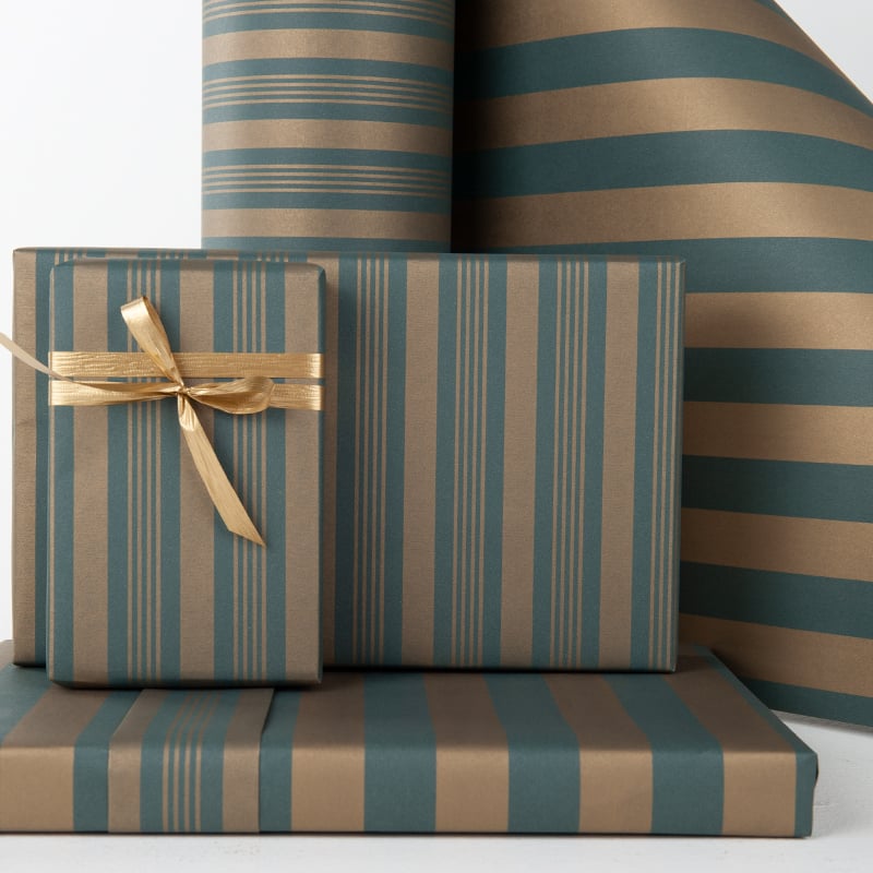 Gavepapir French Stripes Green/Gold - 2