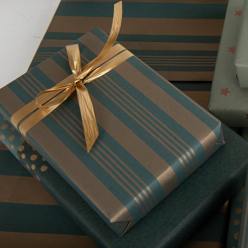 Gavepapir French Stripes Green/Gold - 3