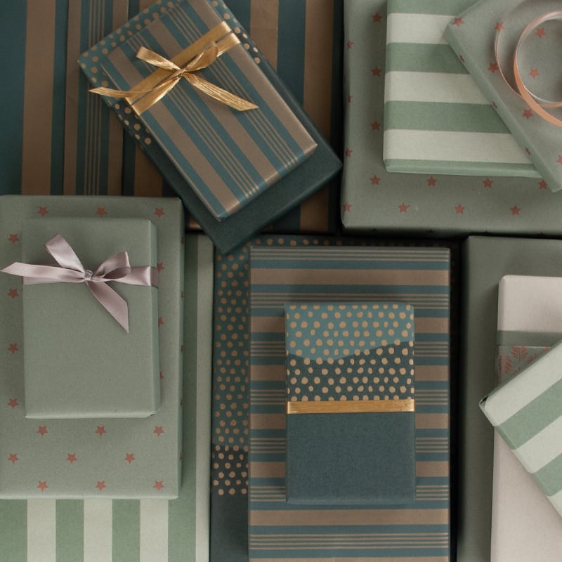 Gavepapir Half Dots Green/Gold - 4