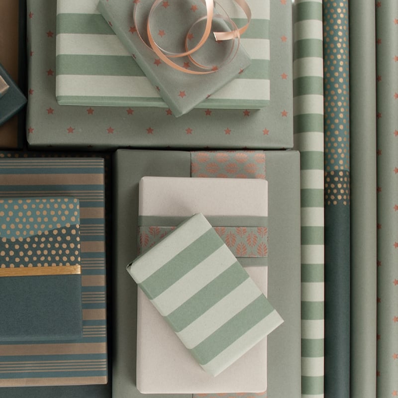 Gavepapir French Stripes Green/Gold - 4