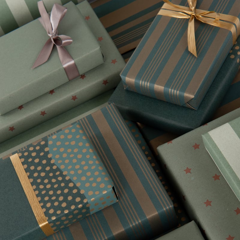 Gavepapir French Stripes Green/Gold - 5