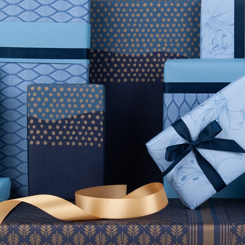 Gavepapir Half Dots Blue/Gold - 3