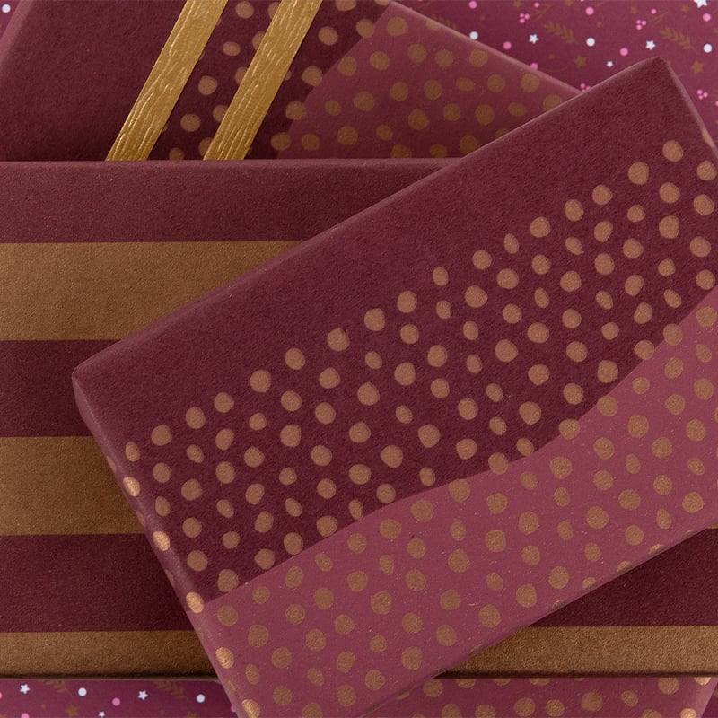 Gavepapir Half Dots Bordeaux/Gold - 2