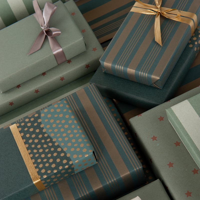 Gavepapir Half Dots Green/Gold - 3