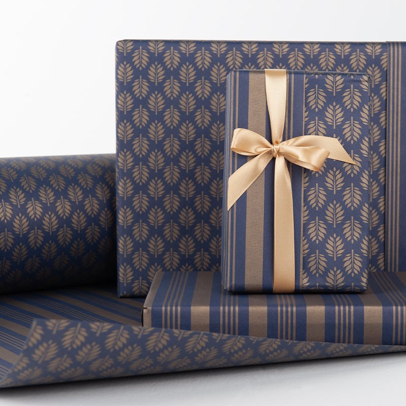 Gavepapir Leaf Blue/Gold - 2