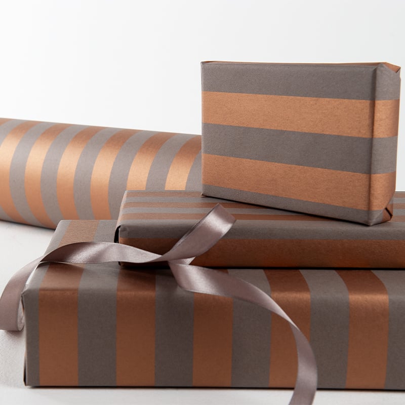 Gavepapir Stripes Grey/Copper - 2