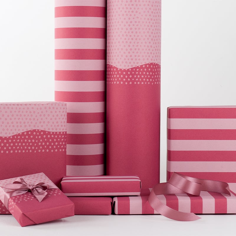 Gavepapir Half Dots Pink/Red - 6