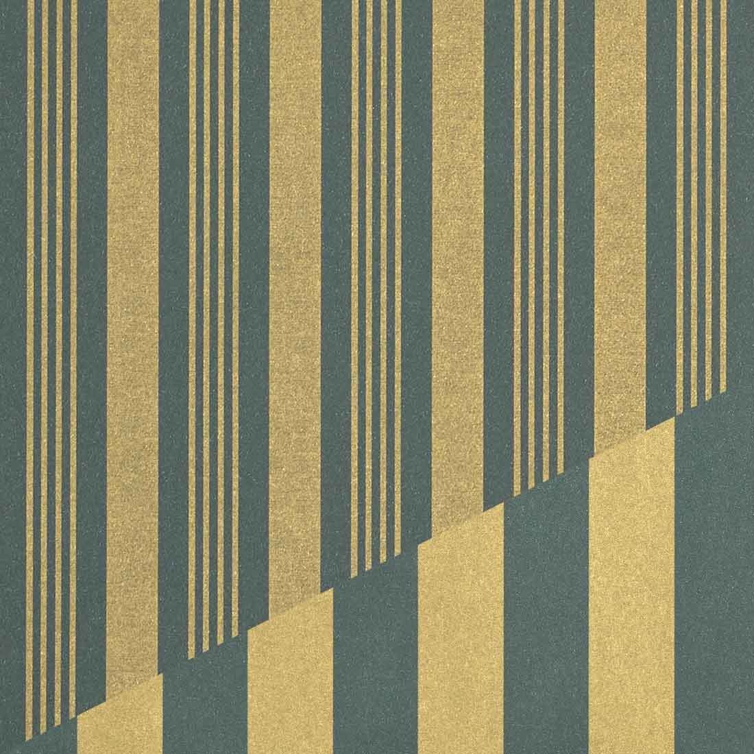 Gavepapir French Stripes Green/Gold - Gavepapir