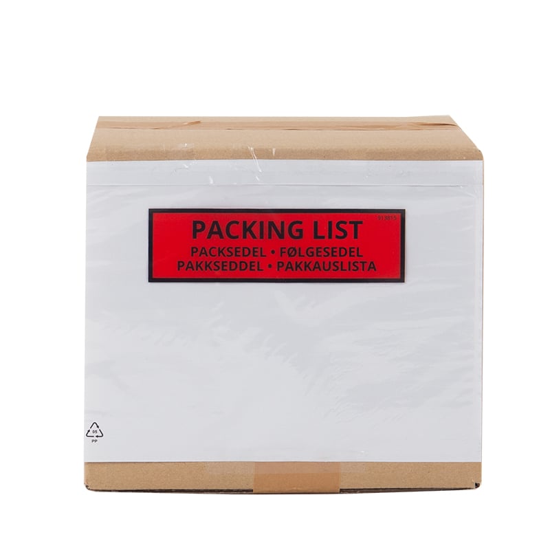 Følgeseddel lomme med tekst