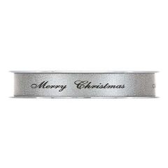 Gavebånd satin Merry Christmas sølv